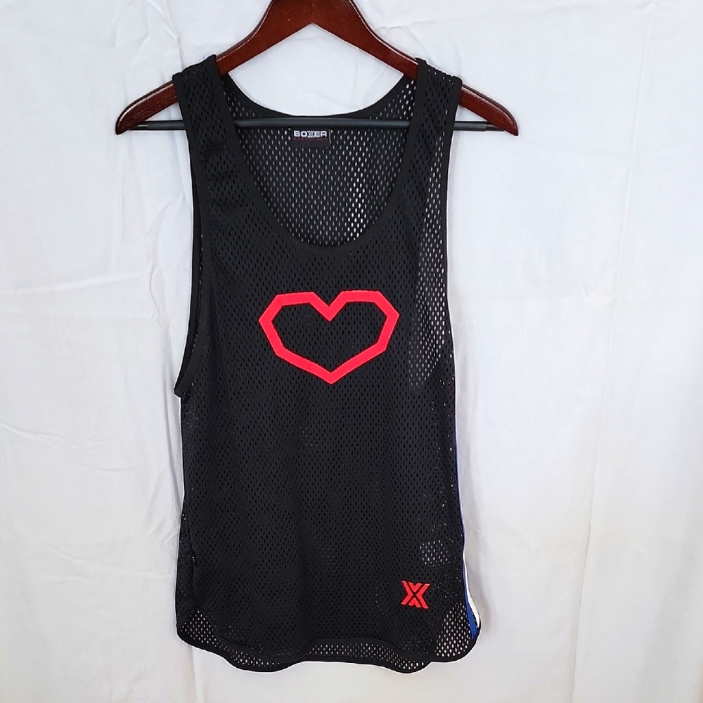Black Mesh Tank Top with Red Heart